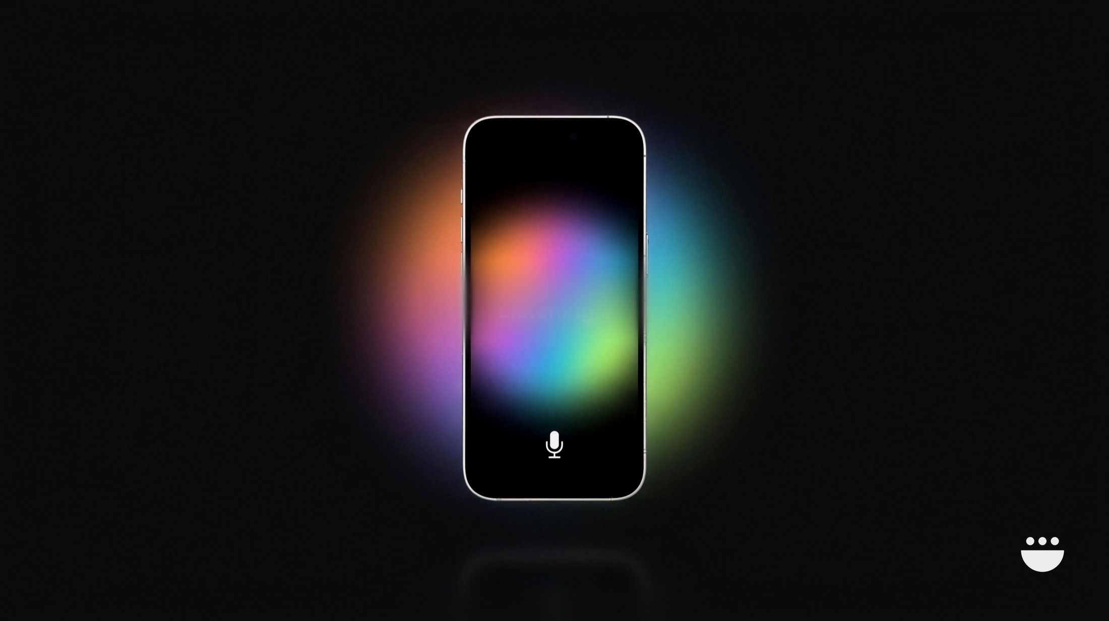 An iPhone running Oats on a black field, rainbow light blooming off your transcribed words — on-device Apple Intelligence